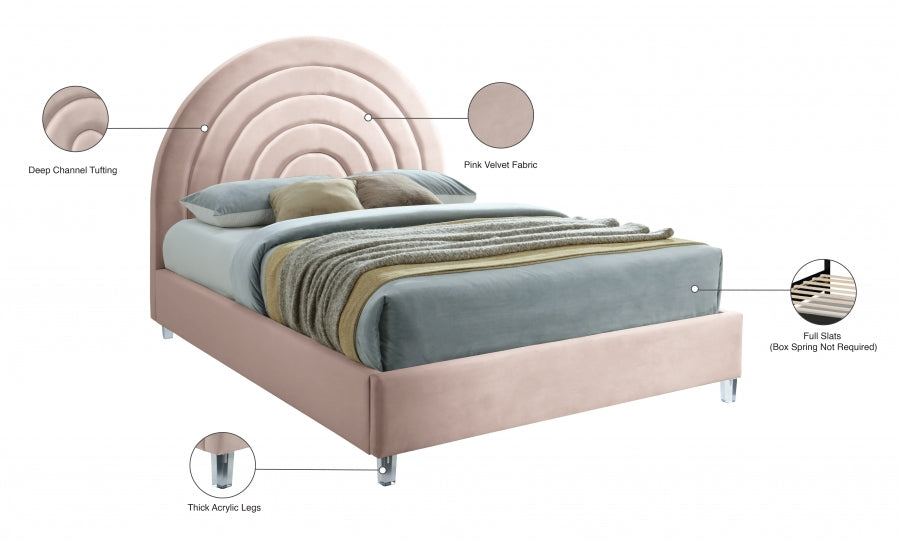 Rainbow Pink Velvet Full Bed from Meridian - Luna Furniture