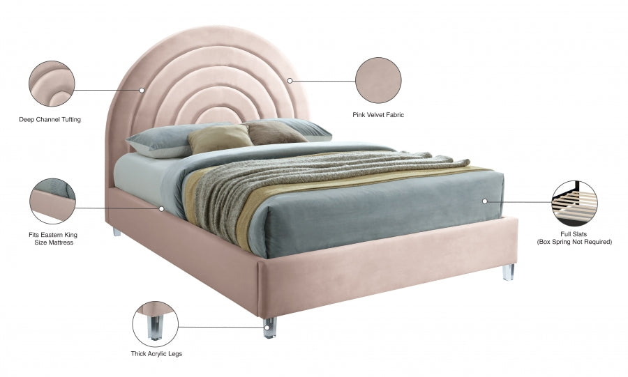 Rainbow Pink Velvet King Bed from Meridian - Luna Furniture