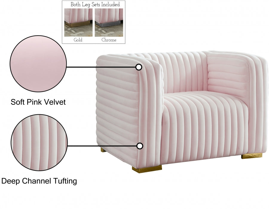 Ravish Pink Velvet Chair from Meridian - Luna Furniture