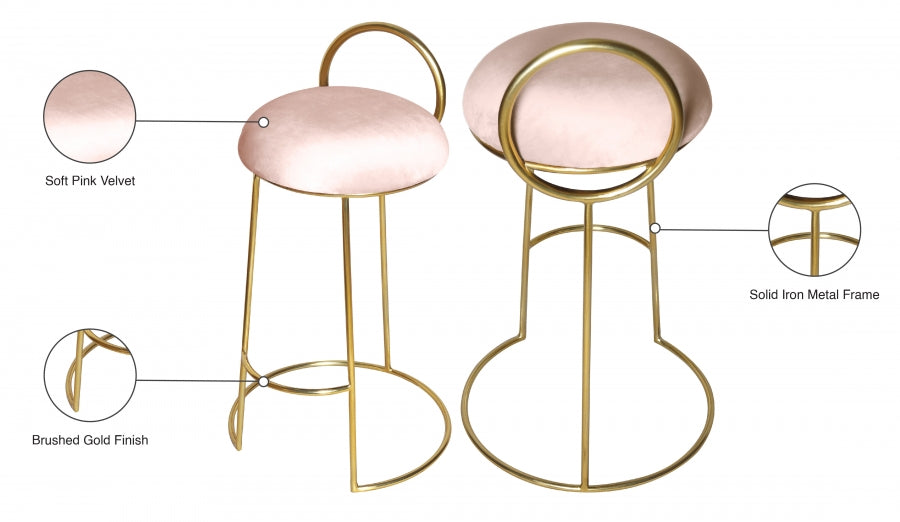 Ring Pink Velvet Counter Stool from Meridian - Luna Furniture