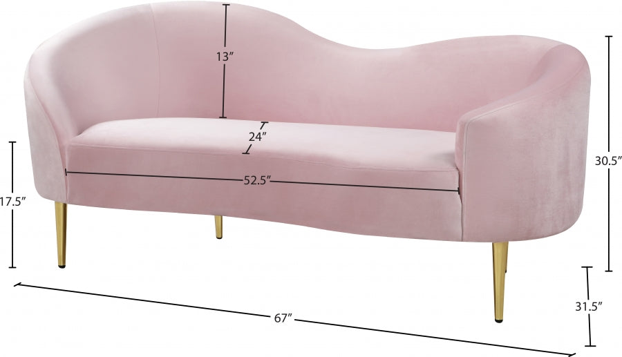 Ritz Pink Velvet Loveseat from Meridian - Luna Furniture