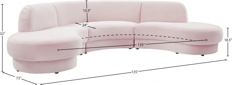 Rosa Pink Velvet 3pc. Sectional from Meridian - Luna Furniture