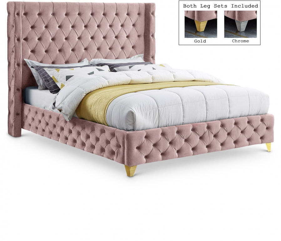 Savan Pink Velvet King Bed from Meridian - Luna Furniture