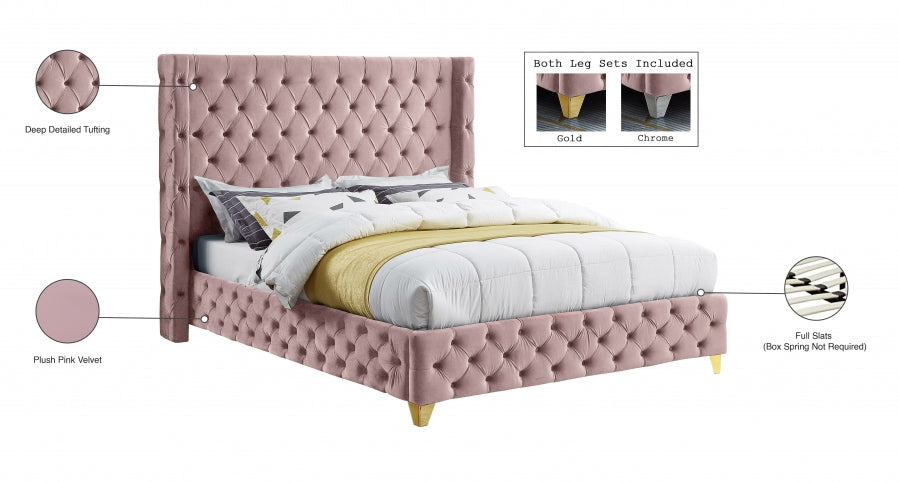 Savan Pink Velvet King Bed from Meridian - Luna Furniture