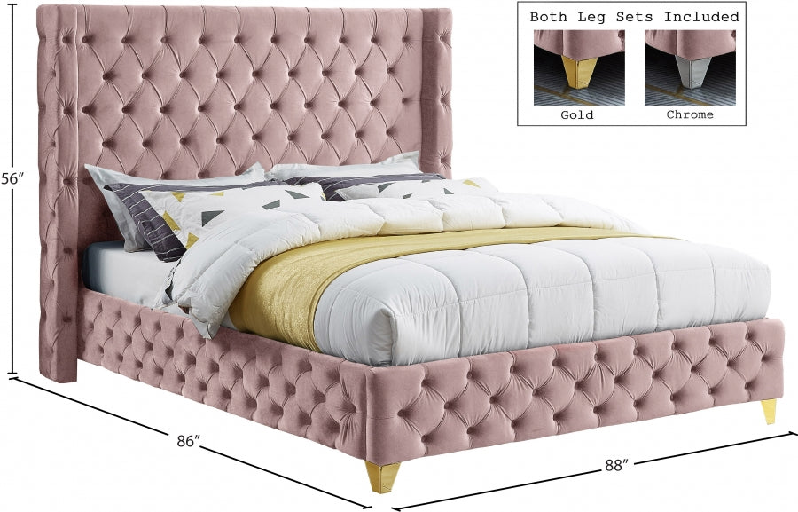 Savan Pink Velvet King Bed from Meridian - Luna Furniture