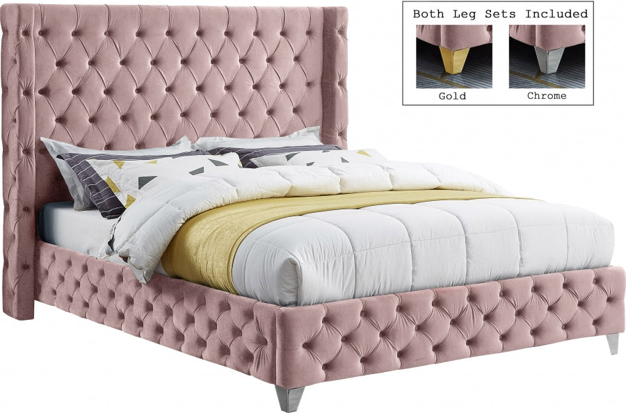 Savan Pink Velvet King Bed from Meridian - Luna Furniture