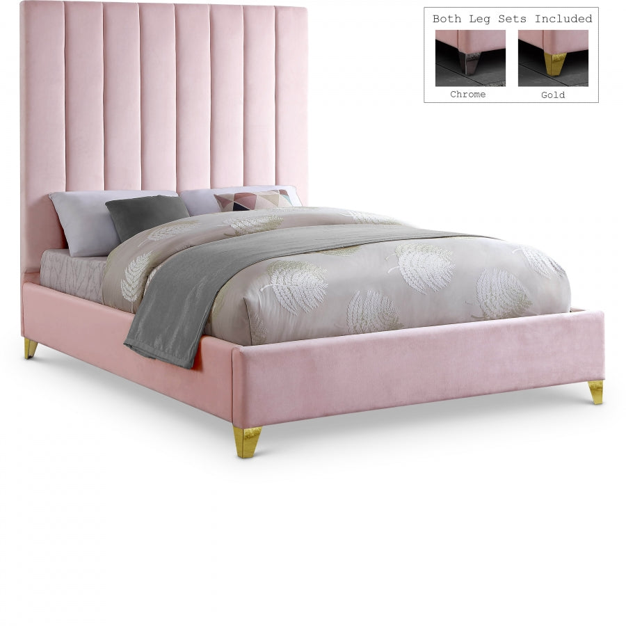 Via Pink Velvet Full Bed from Meridian - Luna Furniture