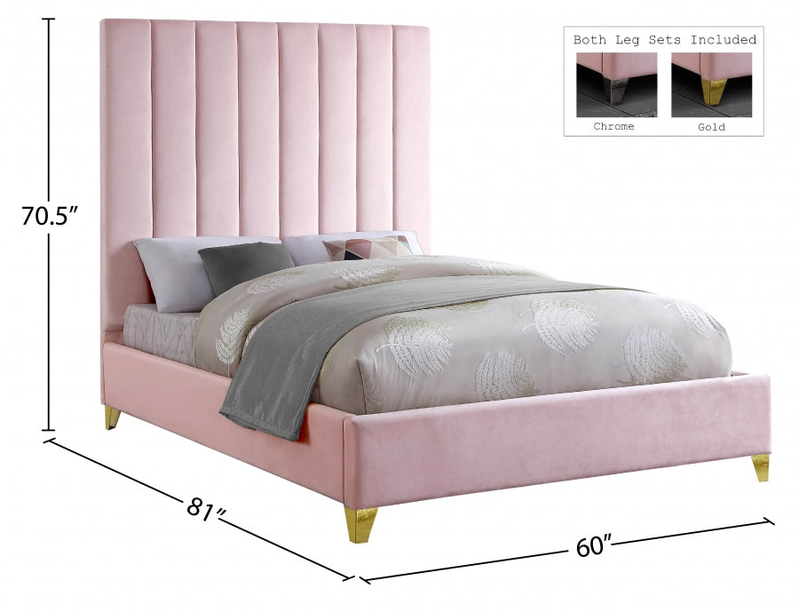 Via Pink Velvet Full Bed from Meridian - Luna Furniture