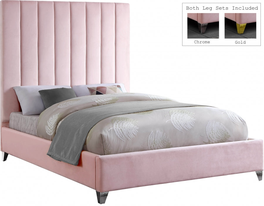 Via Pink Velvet Full Bed from Meridian - Luna Furniture