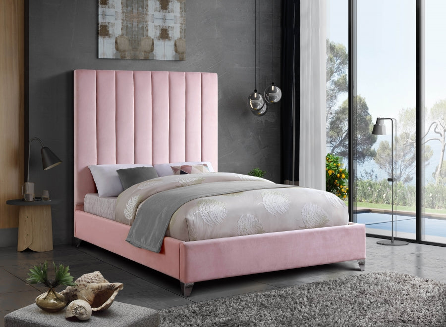 Via Pink Velvet Full Bed from Meridian - Luna Furniture