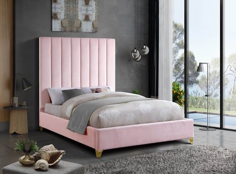 Via Pink Velvet Full Bed from Meridian - Luna Furniture