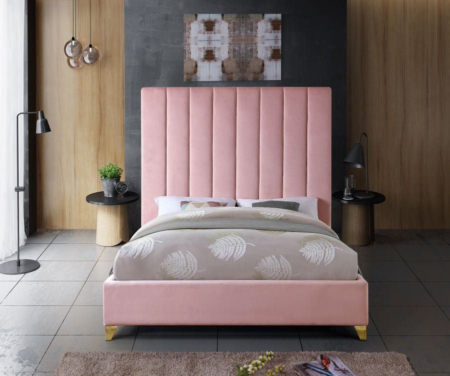 Via Pink Velvet Full Bed from Meridian - Luna Furniture