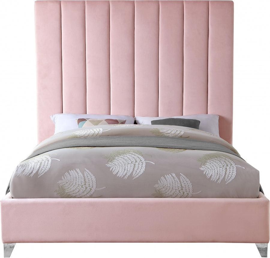 Via Pink Velvet King Bed from Meridian - Luna Furniture