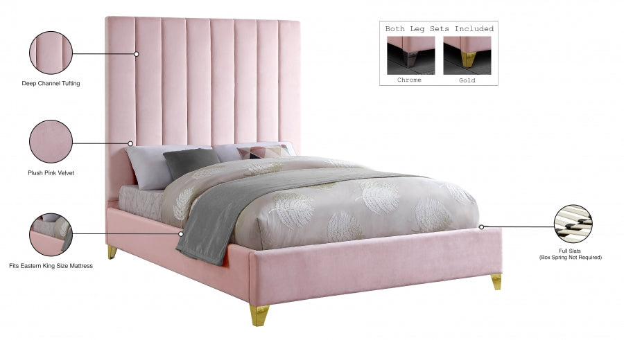 Via Pink Velvet King Bed from Meridian - Luna Furniture