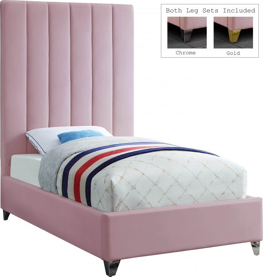 Via Pink Velvet Twin Bed from Meridian - Luna Furniture