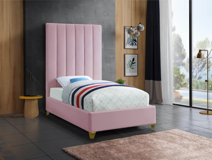 Via Pink Velvet Twin Bed from Meridian - Luna Furniture