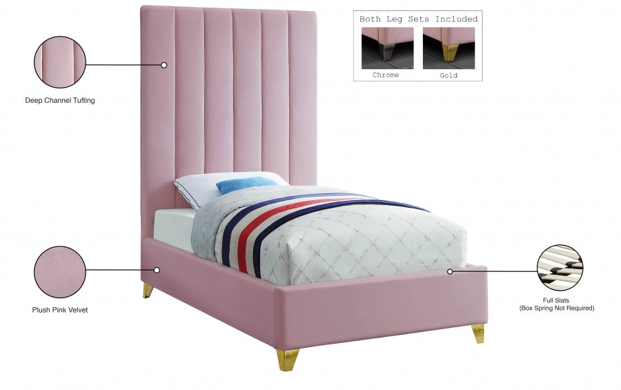 Via Pink Velvet Twin Bed from Meridian - Luna Furniture