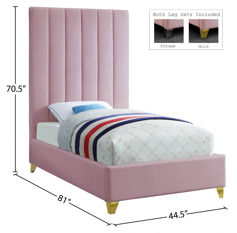 Via Pink Velvet Twin Bed from Meridian - Luna Furniture