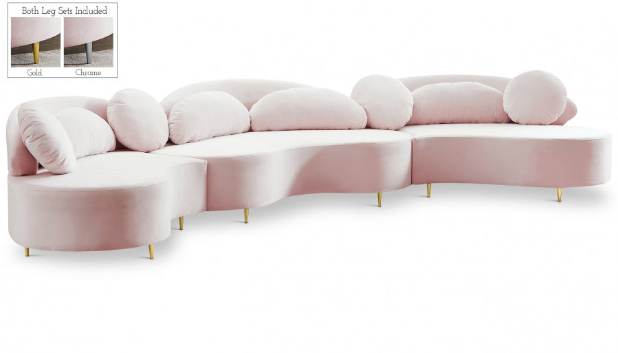 Vivacious Pink Velvet 3-Piece Sectional from Meridian - Luna Furniture