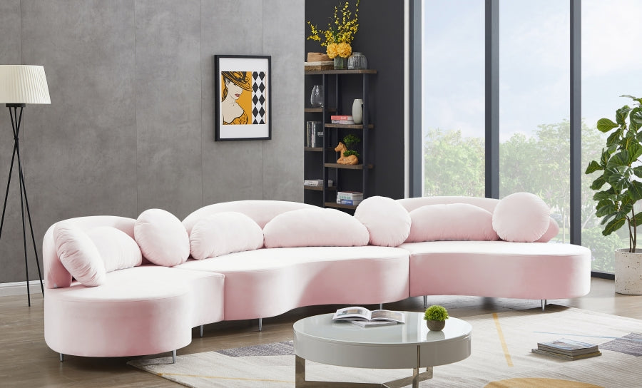 Vivacious Pink Velvet 3-Piece Sectional from Meridian - Luna Furniture