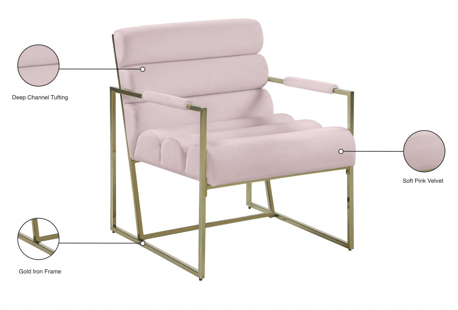 Pink Wayne Velvet Accent Chair - 526Pink - Luna Furniture