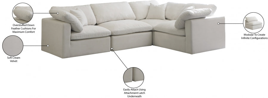 Plush Velvet Standard Comfort Modular Sectional Cream from Meridian - Luna Furniture