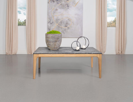 Polaris Rectangular Coffee Table with Marble-like Top Teramo and Light Oak from Coaster - Luna Furniture