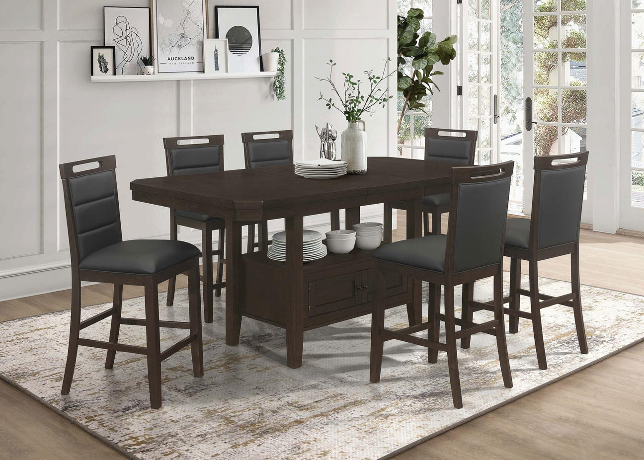 Prentiss Cappuccino 7-Piece Rectangular Counter Height Dining Set with Butterfly Leaf from Coaster - Luna Furniture