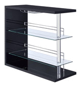 Prescott Glossy Black Rectangular 2-Shelf Bar Unit from Coaster - Luna Furniture