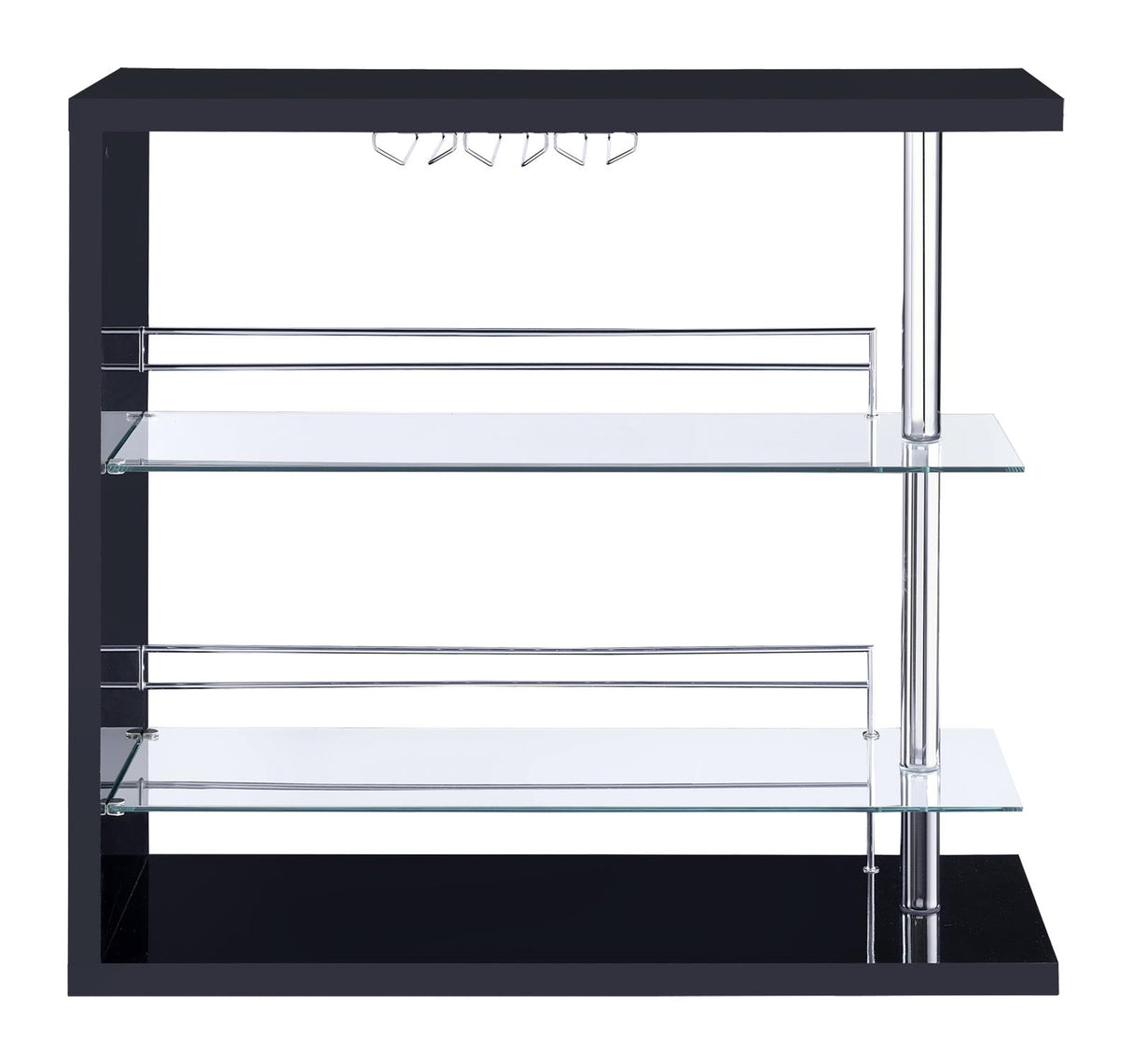 Prescott Glossy Black Rectangular 2-Shelf Bar Unit from Coaster - Luna Furniture