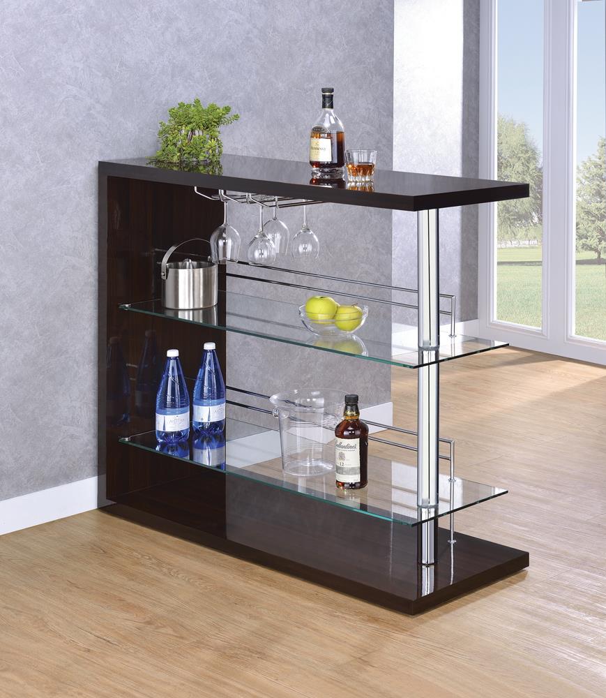 Prescott Glossy Cappuccino Rectangular 2-Shelf Bar Unit from Coaster - Luna Furniture