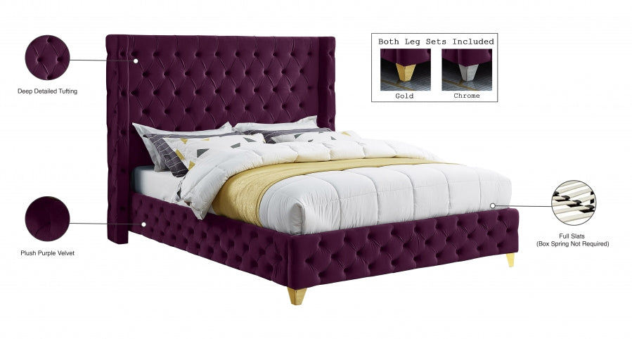 Savan Purple Velvet King Bed from Meridian - Luna Furniture