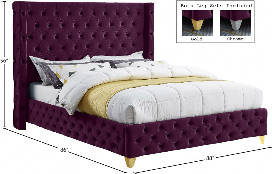 Savan Purple Velvet King Bed from Meridian - Luna Furniture