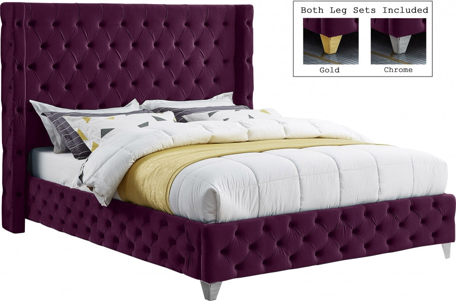 Savan Purple Velvet King Bed from Meridian - Luna Furniture