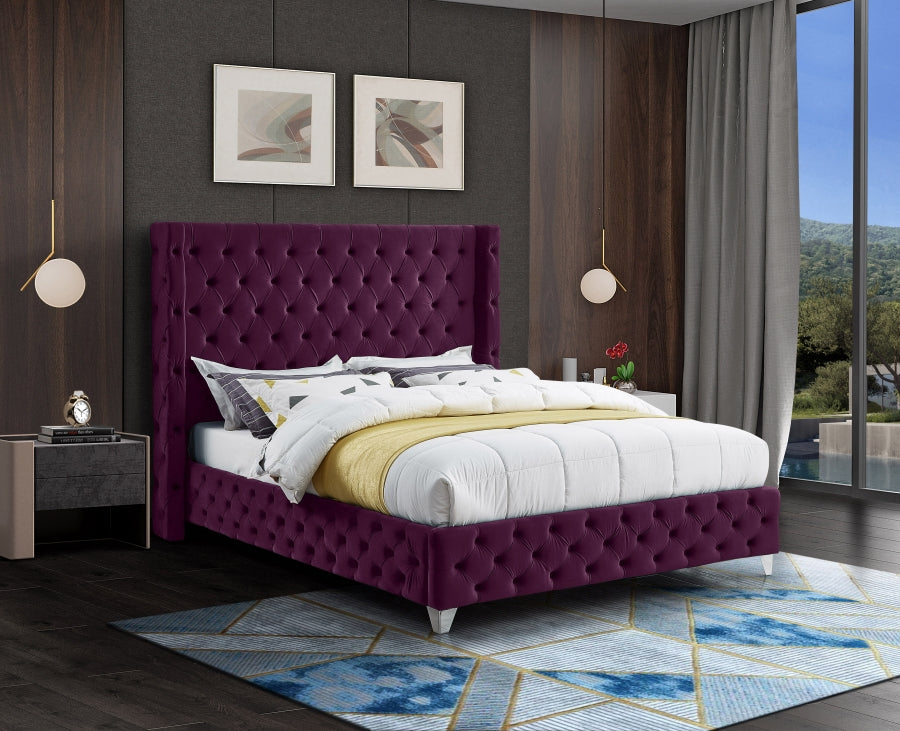 Savan Purple Velvet King Bed from Meridian - Luna Furniture