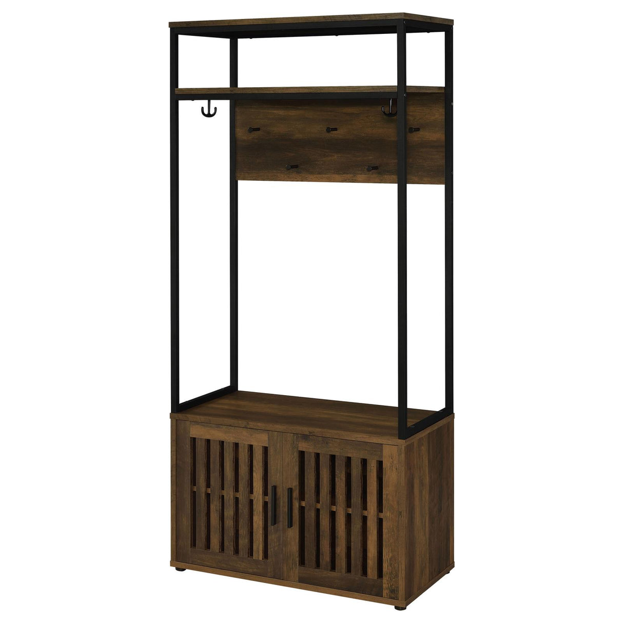 Quincy 2-door Engineered Wood Hall Tree Dark Pine and Black from Coaster - Luna Furniture