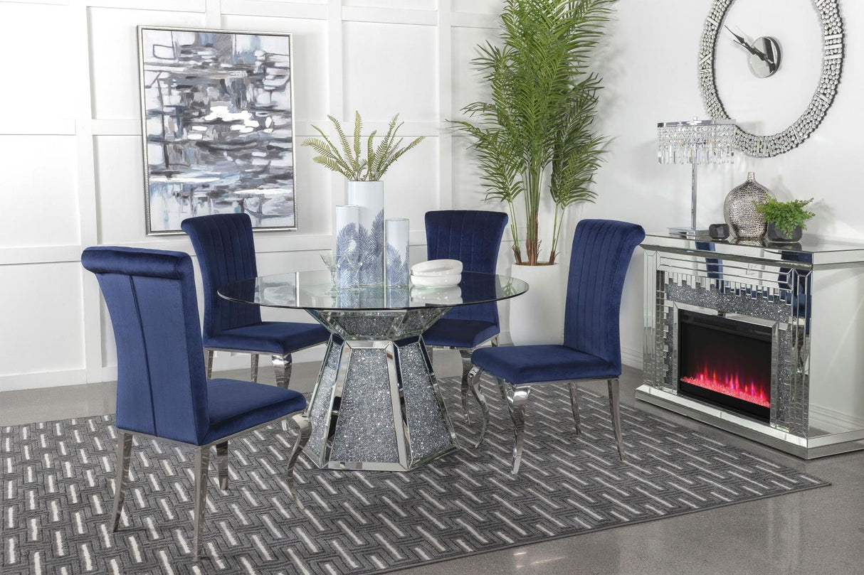 Quinn 5-piece Hexagon Pedestal Dining Room Set Mirror and Ink Blue - 115561-S5B - Luna Furniture