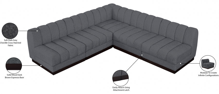 Quinn Chenille Fabric Sectional Grey from Meridian - Luna Furniture