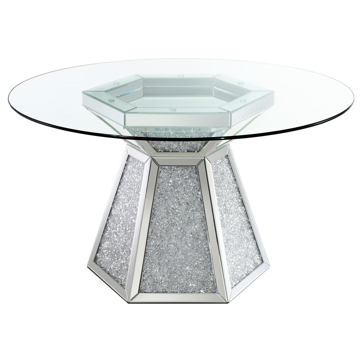 Quinn Mirror Hexagon Pedestal Glass Top Dining Table from Coaster - Luna Furniture