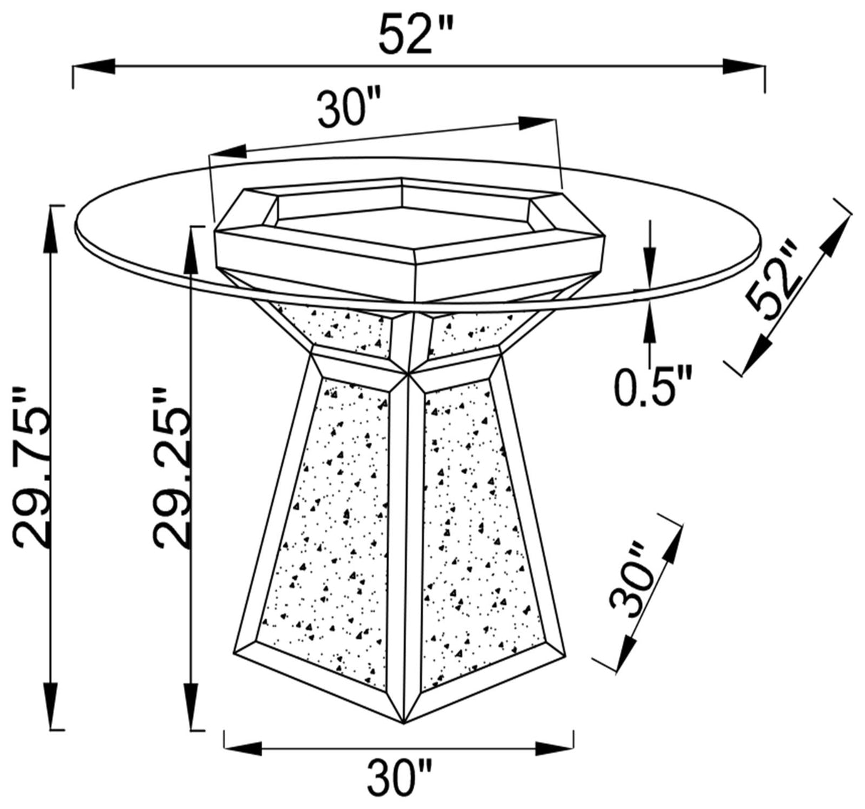 Quinn Mirror Hexagon Pedestal Glass Top Dining Table from Coaster - Luna Furniture