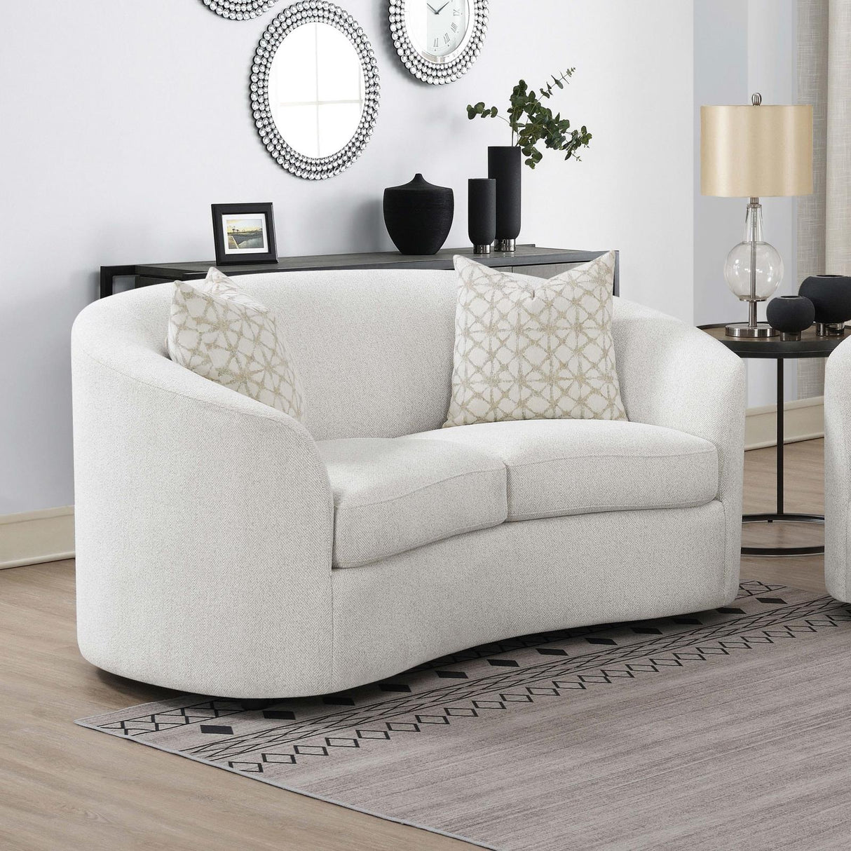 Rainn Upholstered Tight Back Loveseat Latte from Coaster - Luna Furniture