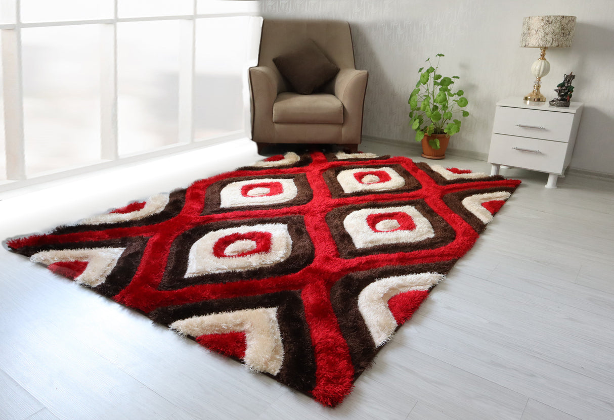 3D Shaggy BROWN-RED Area Rug - 3D151 - 3D151-BRW/RED-57 - Luna Furniture