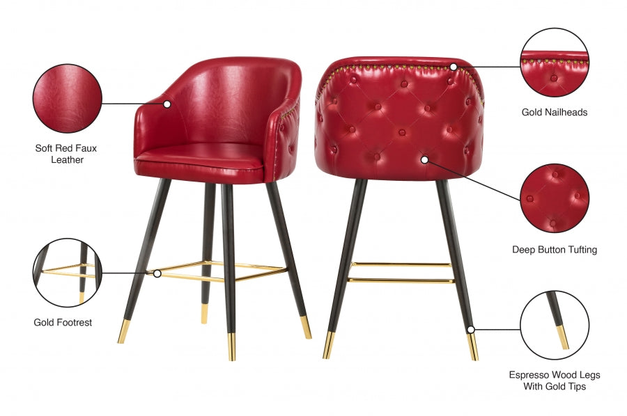 Barbosa Red Faux Leather Bar | Counter Stool, Set of 2 from Meridian - Luna Furniture