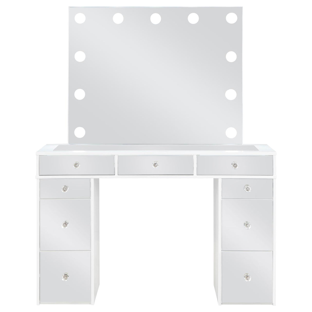 Regina 3-piece Makeup Vanity Table Set Hollywood Lighting White and Mirror - 930245 - Luna Furniture