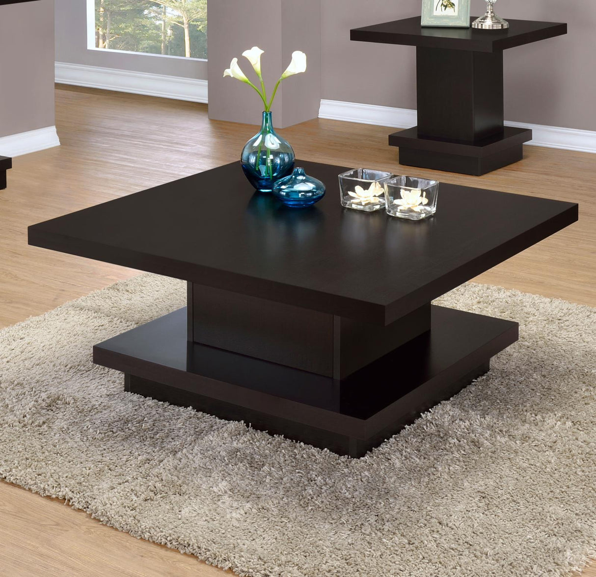 Reston Cappuccino Pedestal Square Coffee Table from Coaster - Luna Furniture