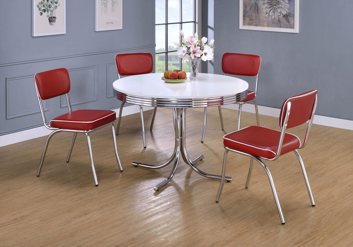 Retro Glossy White/Red 5-Piece Round Dining Set from Coaster - Luna Furniture