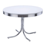 Retro Glossy White/Chrome Round Dining Table from Coaster - Luna Furniture