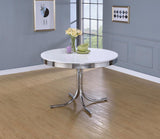 Retro Glossy White/Chrome Round Dining Table from Coaster - Luna Furniture