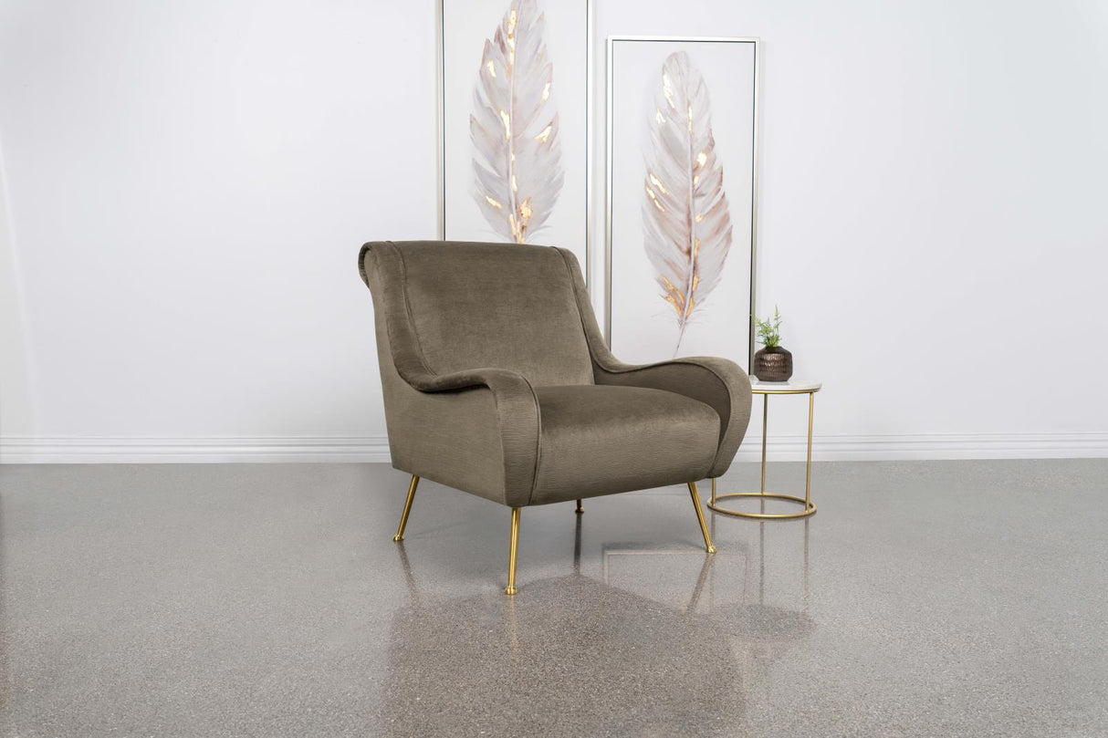 Ricci Upholstered Saddle Arms Accent Chair Truffle and Gold - 903044 - Luna Furniture