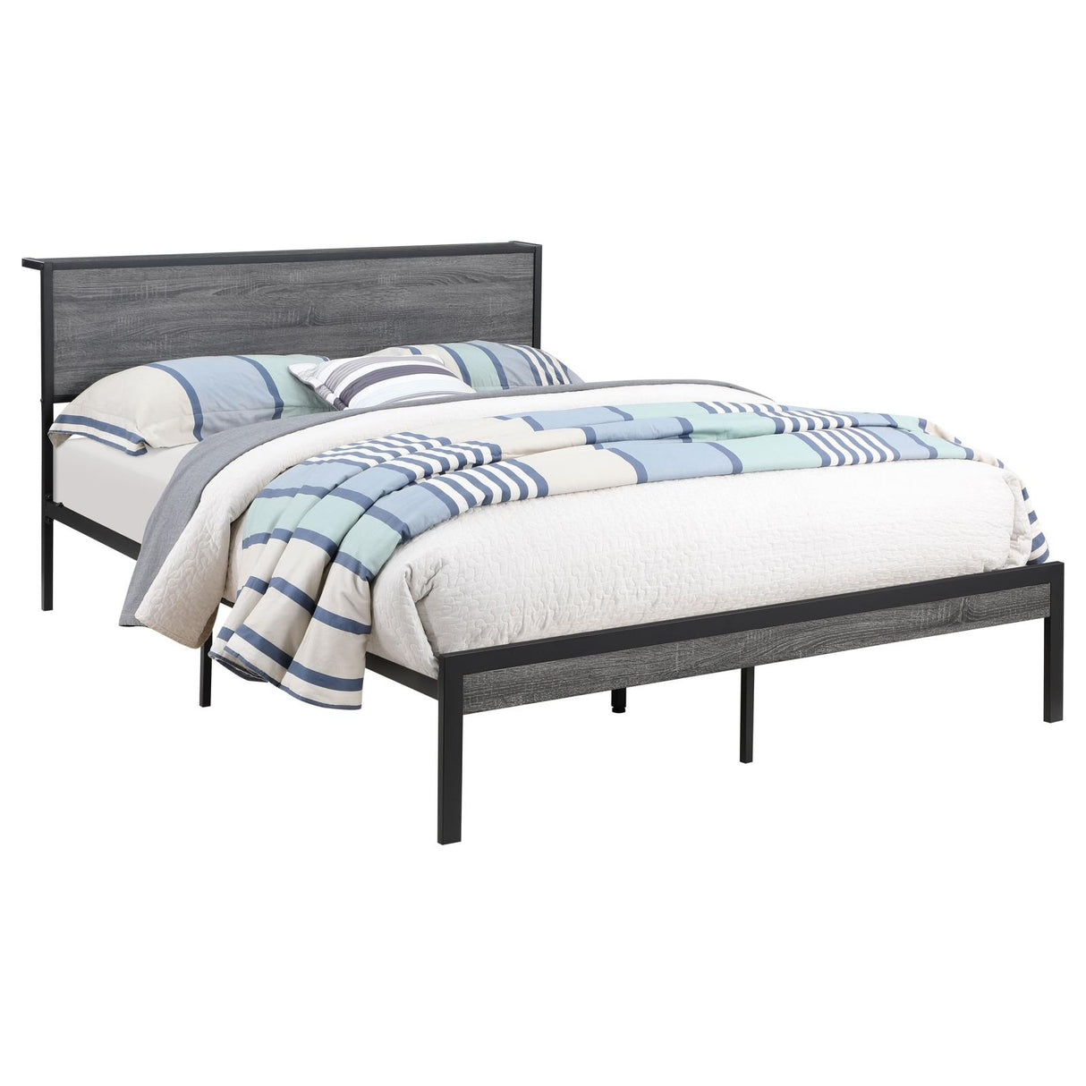 Ricky Queen Platform Bed Grey and Black - 302143Q - Luna Furniture